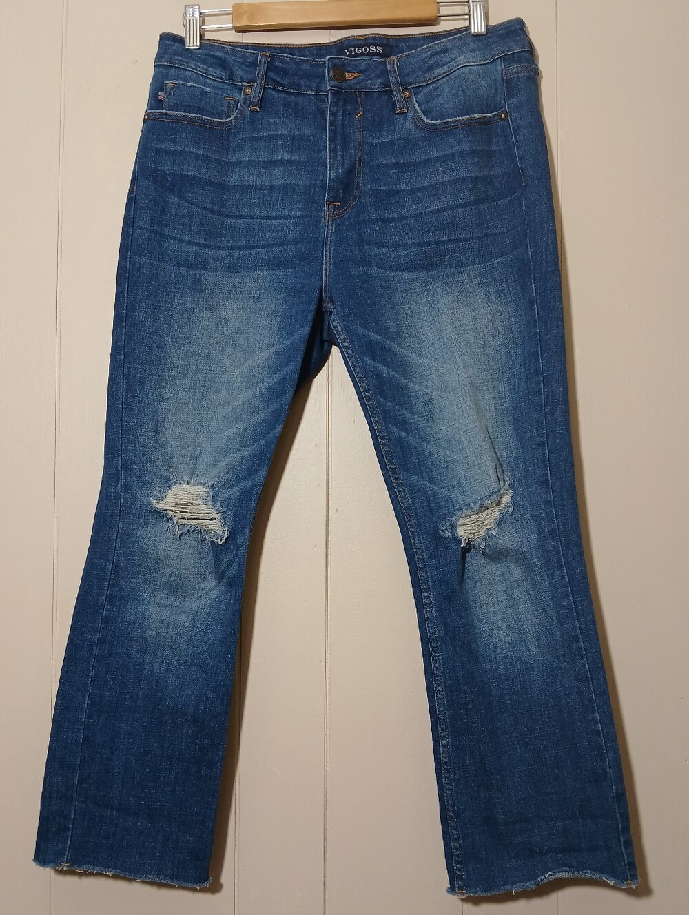 Vigoss Stevie Crop Straight Jeans High Rise Distressed Stretch Denim Raw Hem